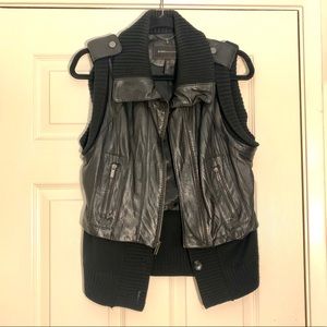 BCBG leather and wool vest black xs